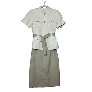 Calvin Klein Linen Blend Safari Two Piece Suit Beige Cream Size 6